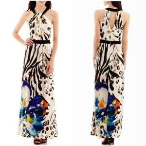 Bisou Bisou Animal Print Floral Maxi Halter Dress
